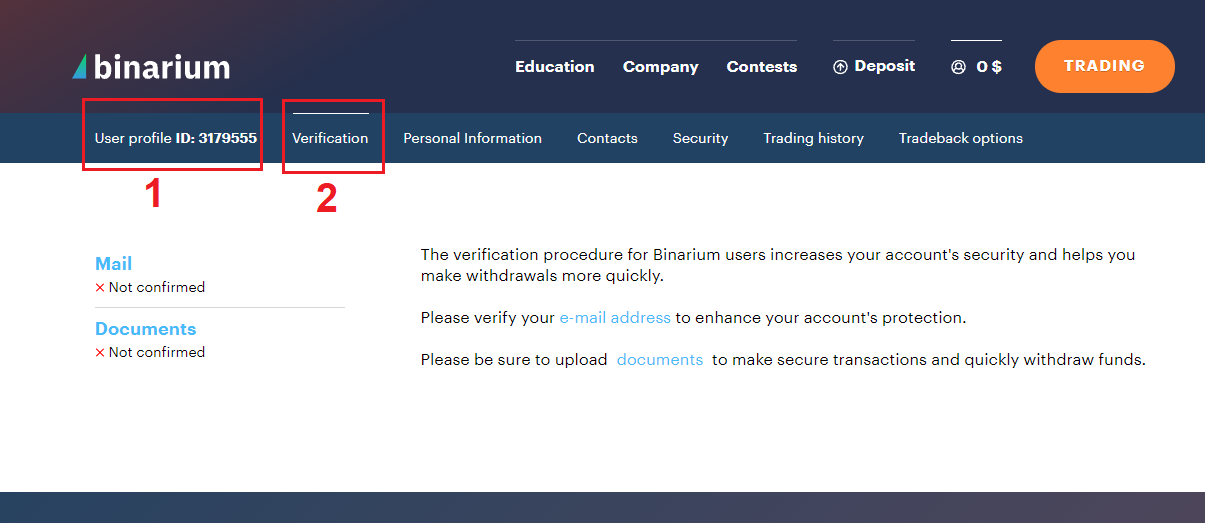 如何在 Binarium 中登录和验证帐户